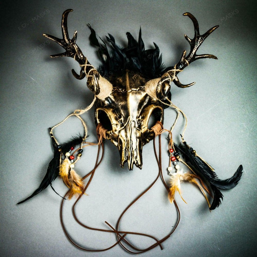 GOLD Antelope Devil Deer Horn Skull Masquerade NEW